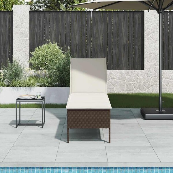 VidaXL barna polyrattan napozóágy párnával 55x200x44 cm