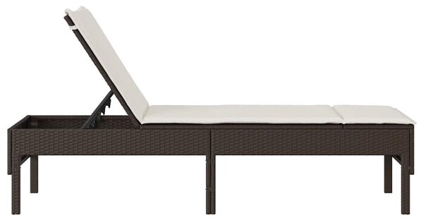 VidaXL barna polyrattan napozóágy párnával 55x200x44 cm