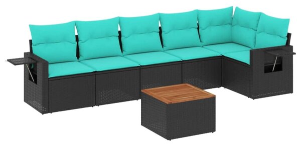 VidaXL 7 db fekete polyrattan kerti kanapégarnitúra párnákkal