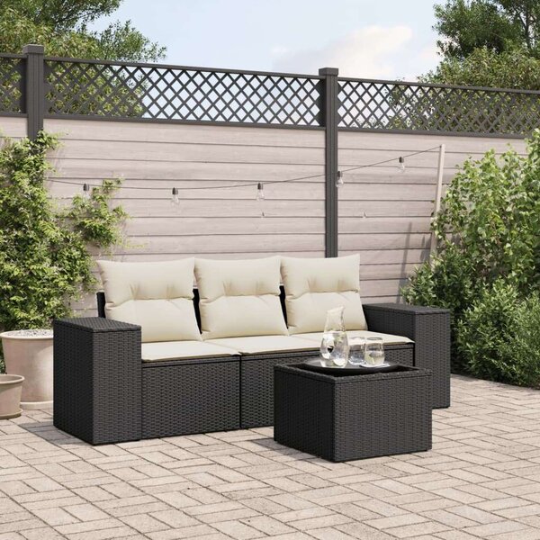 Polyrattan Kerti Ülőgarnitúra - 4 részes - Fekete