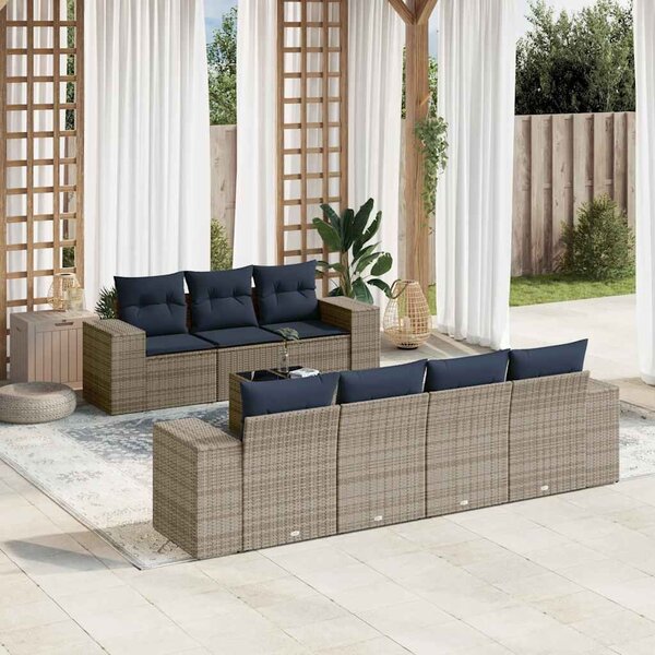 VidaXL 8 db szürke polyrattan kerti kanapégarnitúra párnákkal