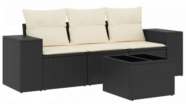 Polyrattan Kerti Ülőgarnitúra - 4 részes - Fekete