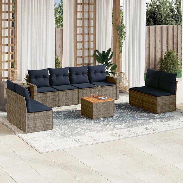 VidaXL 9 db szürke polyrattan kerti kanapégarnitúra párnákkal