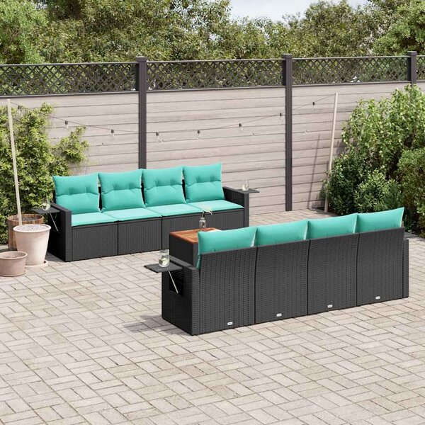 VidaXL 9 db fekete polyrattan kerti kanapégarnitúra párnákkal