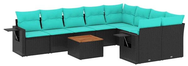 VidaXL 10 db fekete polyrattan kerti kanapégarnitúra párnákkal