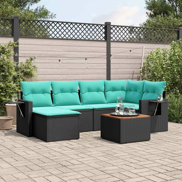 VidaXL 7 db fekete polyrattan kerti kanapégarnitúra párnákkal