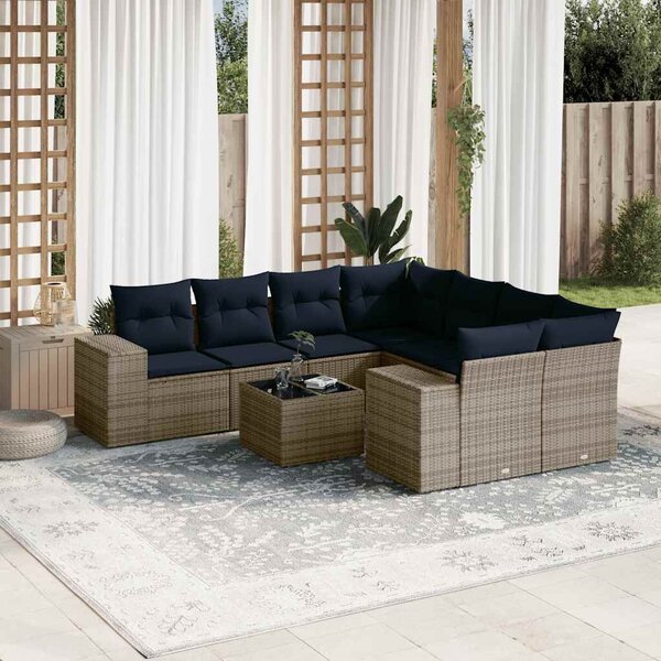 VidaXL 9 db szürke polyrattan kerti kanapégarnitúra párnákkal