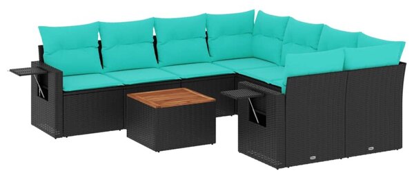 VidaXL 9 db fekete polyrattan kerti kanapégarnitúra párnákkal