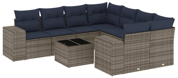 VidaXL 9 db szürke polyrattan kerti kanapégarnitúra párnákkal
