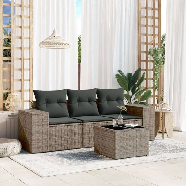 VidaXL 4 részes szürke polyrattan kerti ülőgarnitúra párnákkal