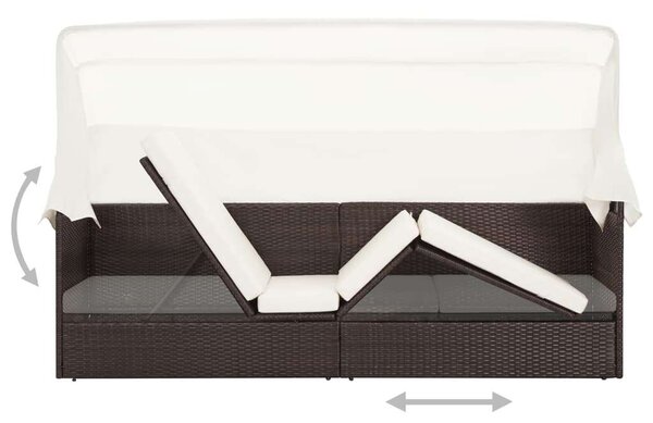 VidaXL barna polyrattan kerti kanapé napellenzővel