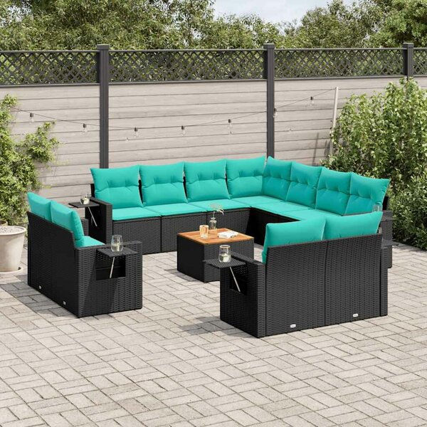 VidaXL 12 db fekete polyrattan kerti kanapégarnitúra párnákkal