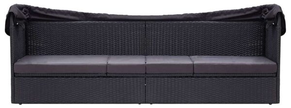 VidaXL fekete polyrattan kültéri kanapé napellenzővel