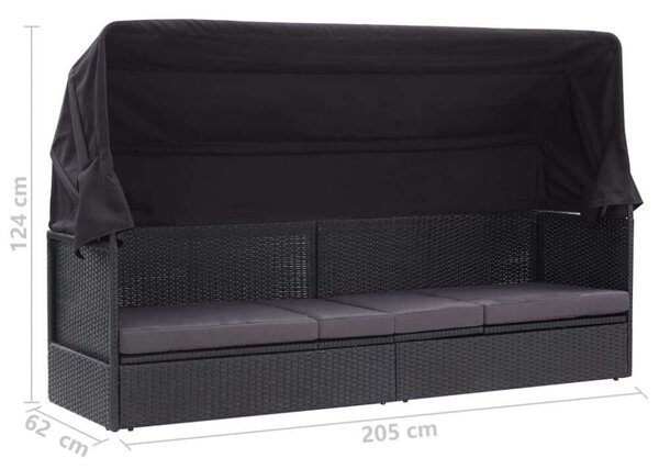 VidaXL fekete polyrattan kültéri kanapé napellenzővel