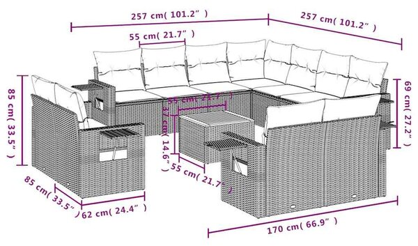 VidaXL 12 db fekete polyrattan kerti kanapégarnitúra párnákkal