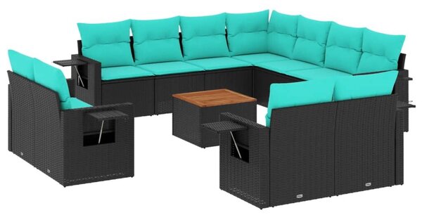 VidaXL 12 db fekete polyrattan kerti kanapégarnitúra párnákkal