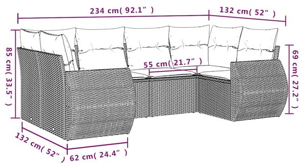 VidaXL 6 db barna polyrattan kerti kanapégarnitúra párnákkal