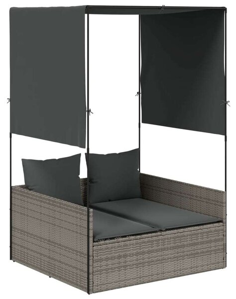 VidaXL Dupla Napozóágy - Polyrattan - Szürke - 118x110x187cm