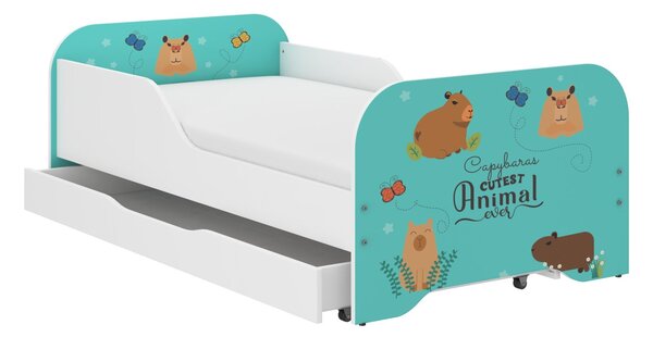 MIKI gyerekágy 140x70cm ajándék matraccal, ágyneműtartó nélkül - kapibara rét
