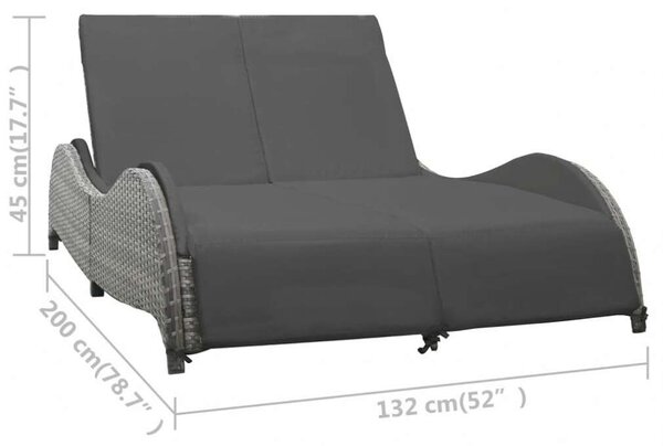 Polyrattan Napozóágy - Kétszemélyes - Antracitszürke - 200cm
