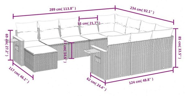 VidaXL Polyrattan Kerti Ülőgarnitúra - 11 részes - Bézs