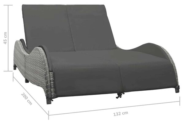Polyrattan Napozóágy - Kétszemélyes - Antracitszürke - 200cm
