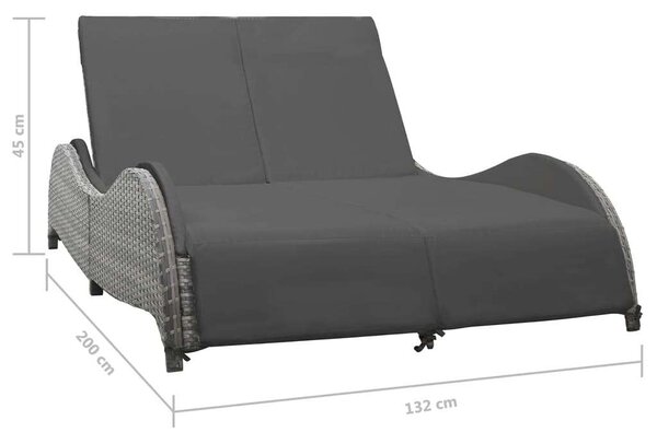 Polyrattan Napozóágy - Kétszemélyes - Antracitszürke - 200cm