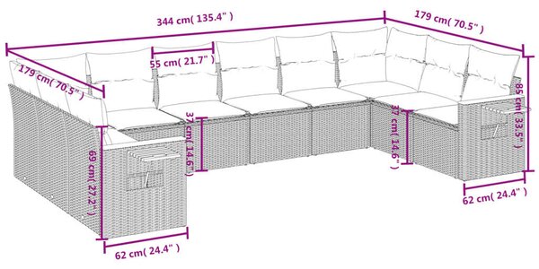 VidaXL Polyrattan Kerti Ülőgarnitúra - 10 részes - Bézs