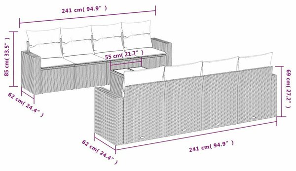 VidaXL Polyrattan Kerti Ülőgarnitúra - 9 részes - Bézs