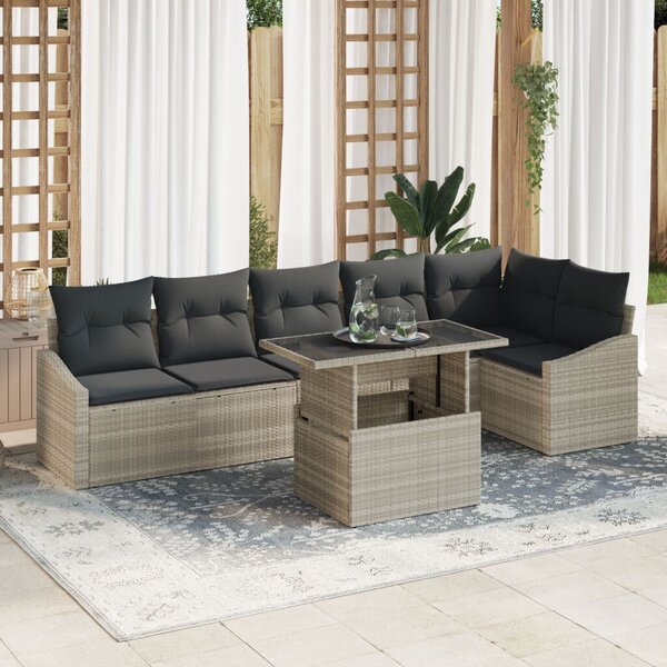 7 darabos Kerti Kanapé Szett Párnákkal Világosszürke Poly Rattan