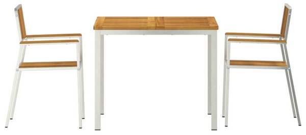 3 Darabos Kert Étkező Garnitúra Tömör Akácfából, Kültéri Étkezőasztal 90x90x74.5 cm Tömör Akácfából, Összecsukható Kert Székek 2 db Tömör Akácfa és Fém
