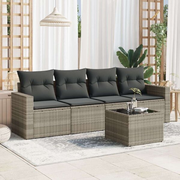 VidaXL Polyrattan Kerti Ülőgarnitúra - 5 részes - Világosszürke