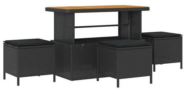 Kerti Kanapé Szett párnával tárolóval 9 pcs Fekete Poli rattan