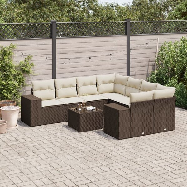 VidaXL 9 részes barna polyrattan kerti ülőgarnitúra párnákkal