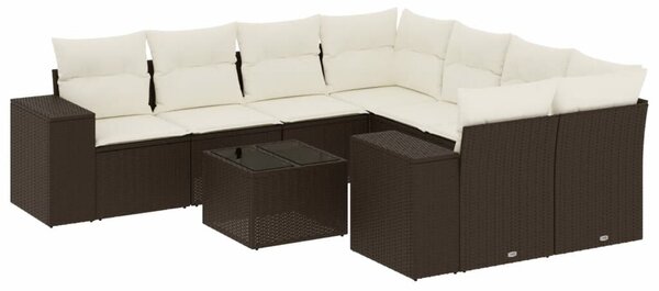 VidaXL 9 részes barna polyrattan kerti ülőgarnitúra párnákkal
