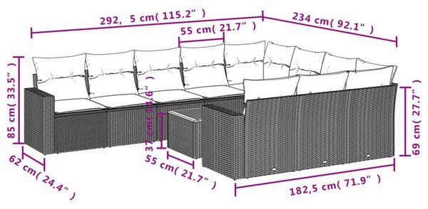 VidaXL Polyrattan Kerti Ülőgarnitúra - 11 részes - Fekete