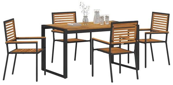 VidaXL Kert étkező szett 5 pcs Fekete, Fa 140 x 80 x 75 cm polirattan