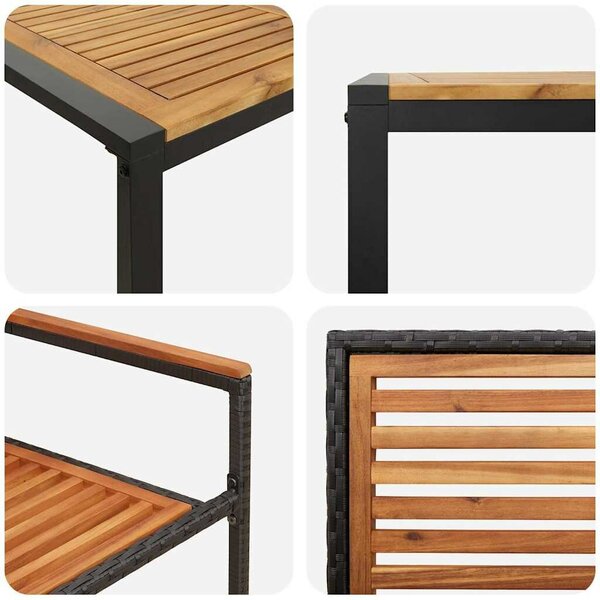 VidaXL Kert étkező szett 5 pcs Fekete, Fa 140 x 80 x 75 cm polirattan