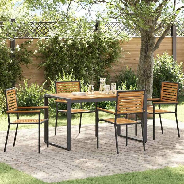 VidaXL Kert étkező szett 5 pcs Fekete, Fa 140 x 80 x 75 cm polirattan