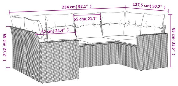 VidaXL 6 részes bézs polyrattan kerti ülőgarnitúra párnával