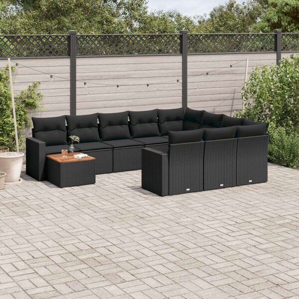 VidaXL Polyrattan Kerti Ülőgarnitúra - 11 részes - Fekete
