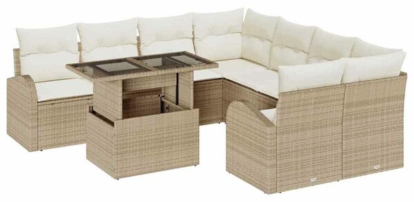 VidaXL Kerti Kanapé Szett párnával tárolóval 9 pcs Bézs Poly Rattan