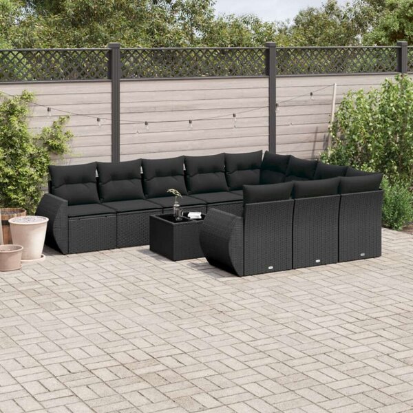 VidaXL Polyrattan Kerti Ülőgarnitúra - 11 részes - Fekete