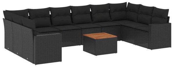 VidaXL Polyrattan Kerti Ülőgarnitúra - 11 részes - Fekete