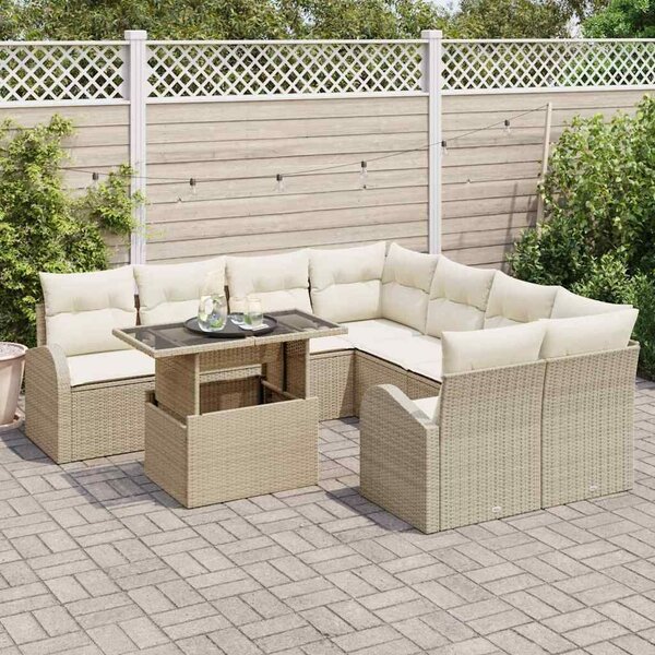 VidaXL Kerti Kanapé Szett párnával tárolóval 9 pcs Bézs Poly Rattan
