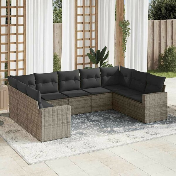 VidaXL Polyrattan Kerti Ülőgarnitúra - 9 részes - Szürke