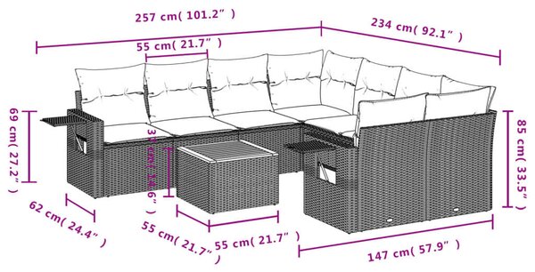 VidaXL Polyrattan Kerti Ülőgarnitúra - 9 részes - Fekete