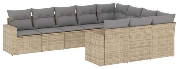 VidaXL 10 részes bézs polyrattan kerti ülőgarnitúra párnával