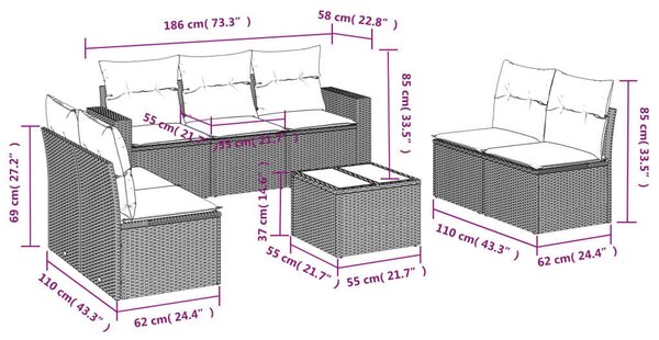 VidaXL Polyrattan Kerti Ülőgarnitúra - 8 részes - Világosszürke