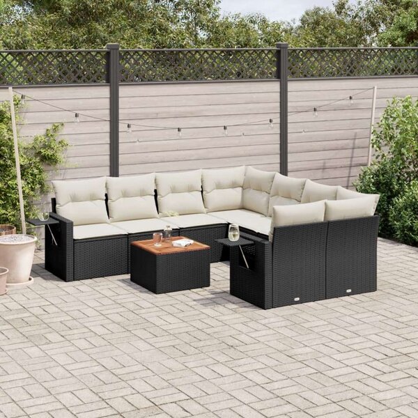 VidaXL Polyrattan Kerti Ülőgarnitúra - 9 részes - Fekete